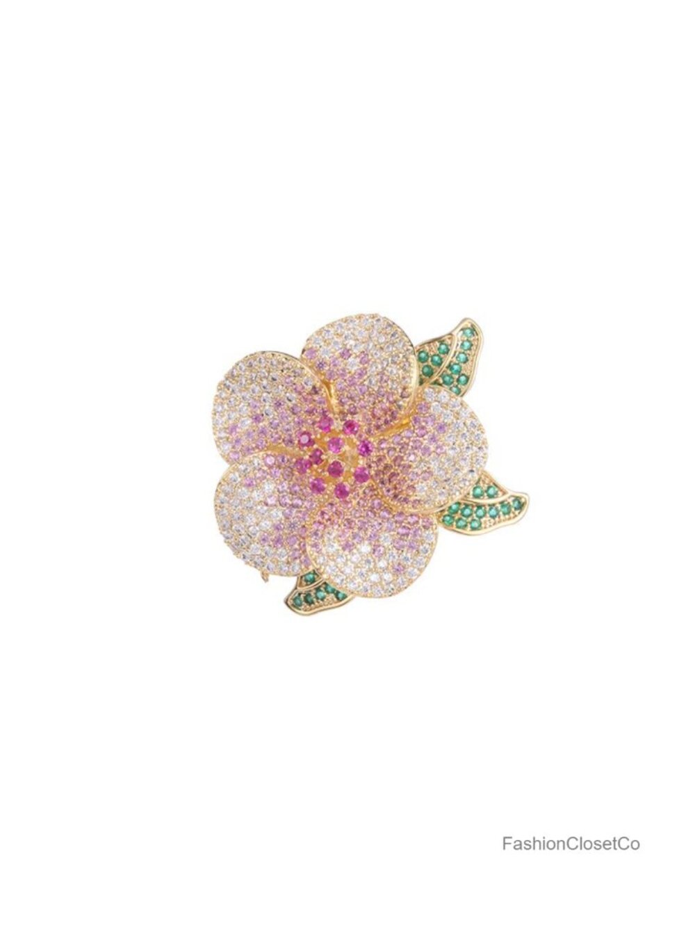 14K Gold Colorful Moissanite Camellia Brooch